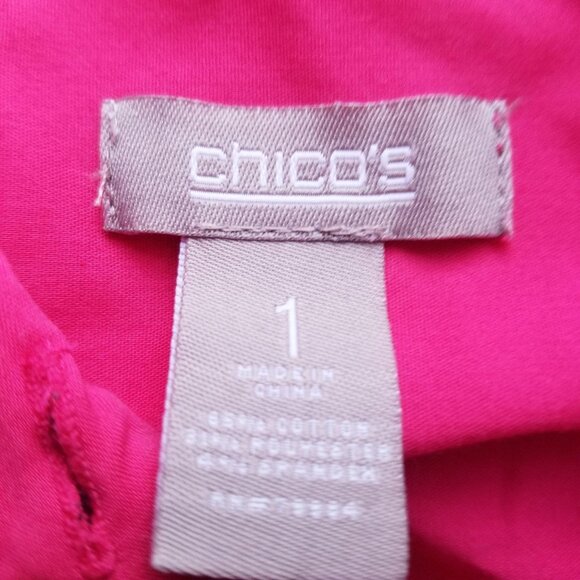 Chicos Hot Pink Button-Up Collared Long Sleeve Shirt Size 1 Medium Cotton Blend - Picture 3 of 4